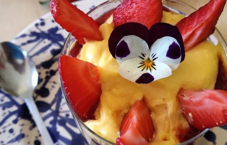 Liv'as Easter Colomba tiramasu, served in a glass with strawberries and lemon mascarpone filling